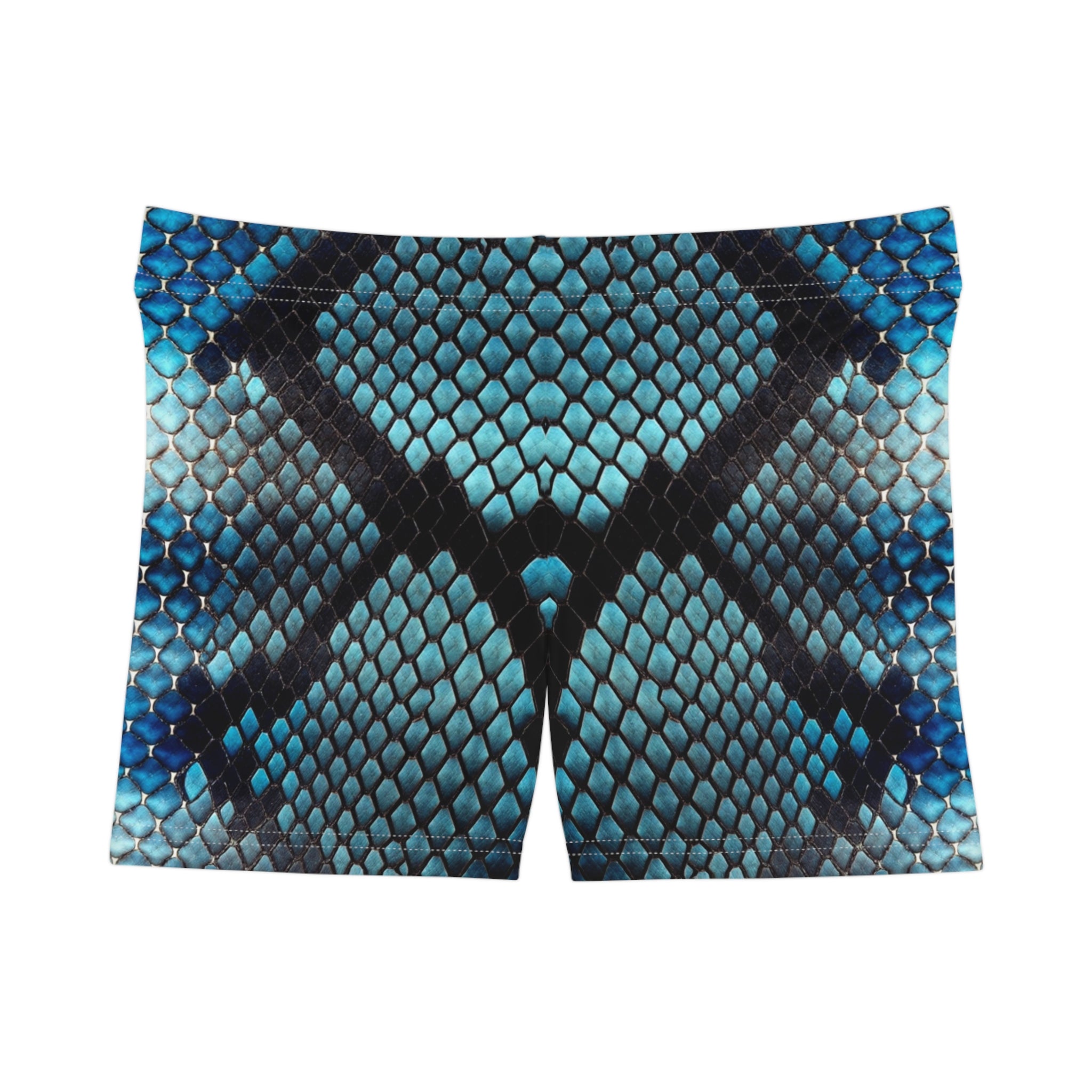 Vibrant Blue Python Print Women's Shorts - Perfect for Summer Parties & Beach Days