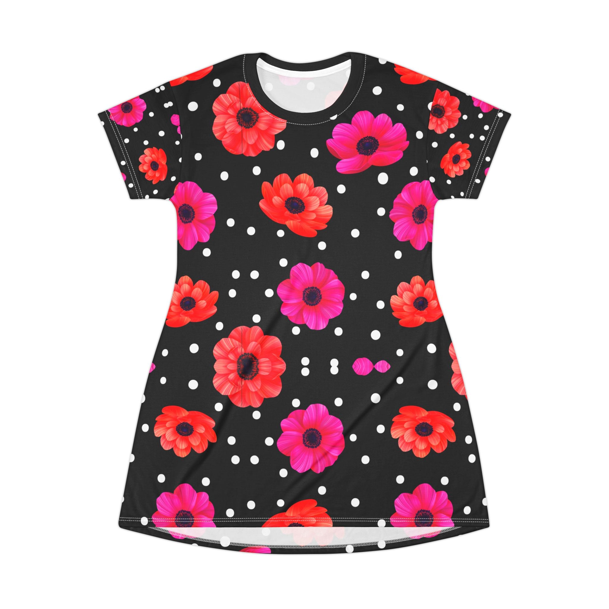 Floral Polka Dot T-Shirt Dress - Stylish Casual Wear for Spring & Summer