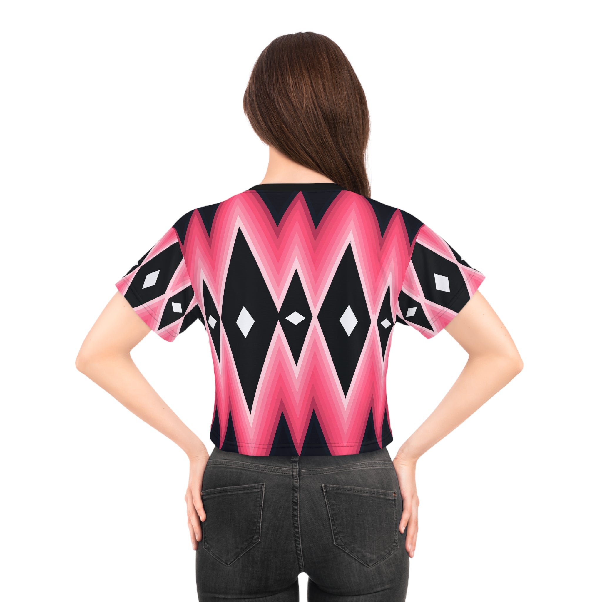 Trendy Geometric Crop Tee - Stylish Abstract Graphic Top for Summer