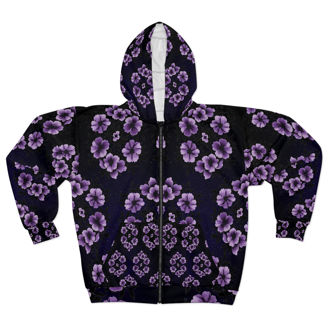 Floral Purple Passion Night Bloom Unisex Zip Hoodie - Cozy &amp; Stylish