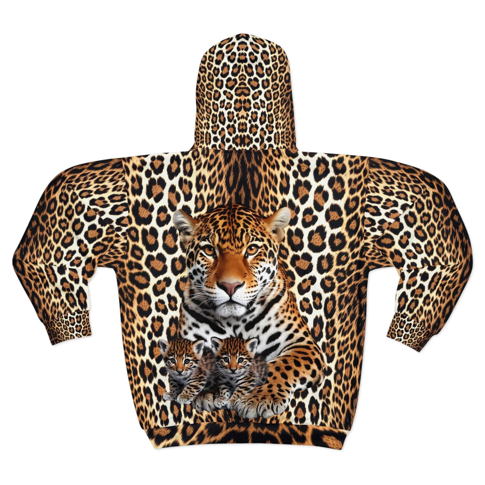 Wildlife Lover's Unisex Zip Hoodie - Leopard Print with Cub Design - Angel Body