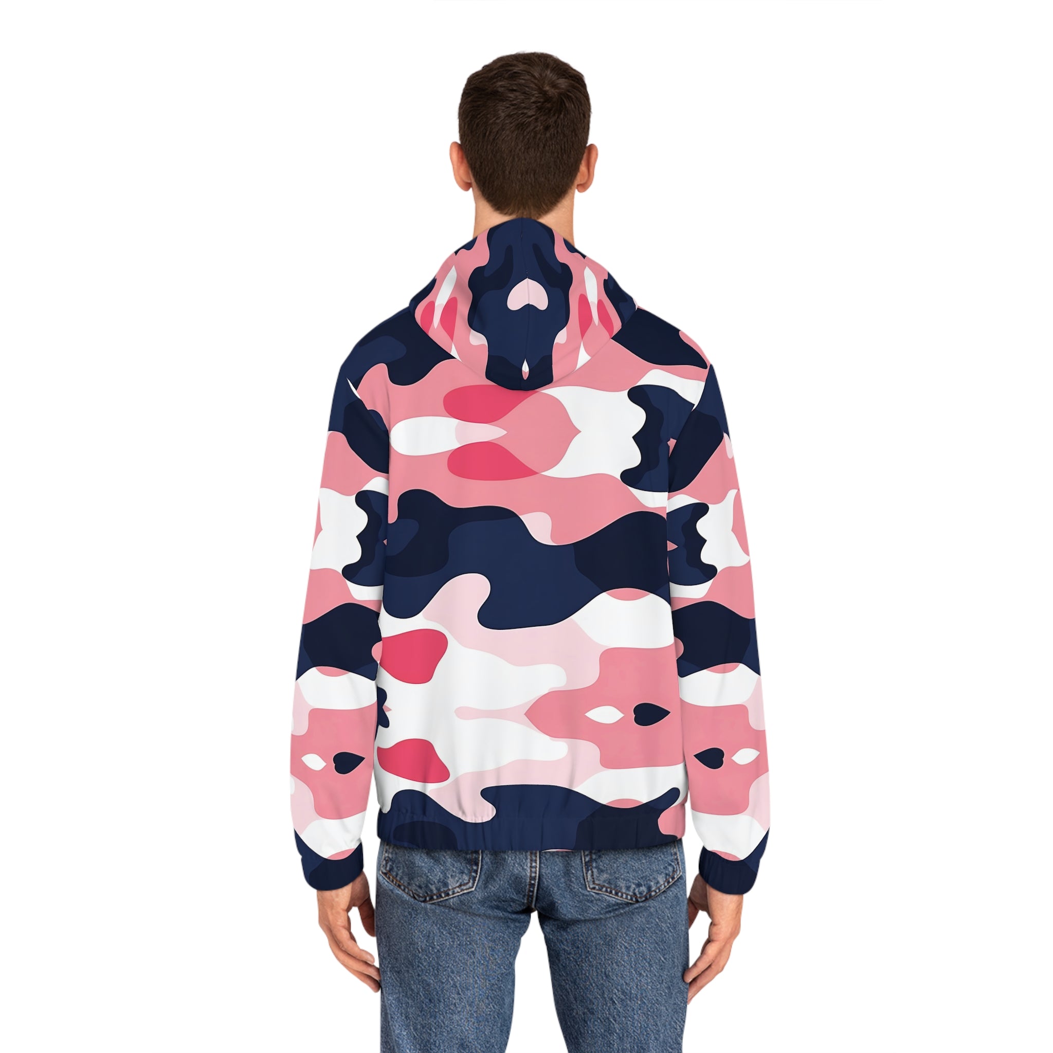 Men's Hoodie - Stylish Pink Tri Color Blend Camo Design for Casual Outings & Outdoor Adventures