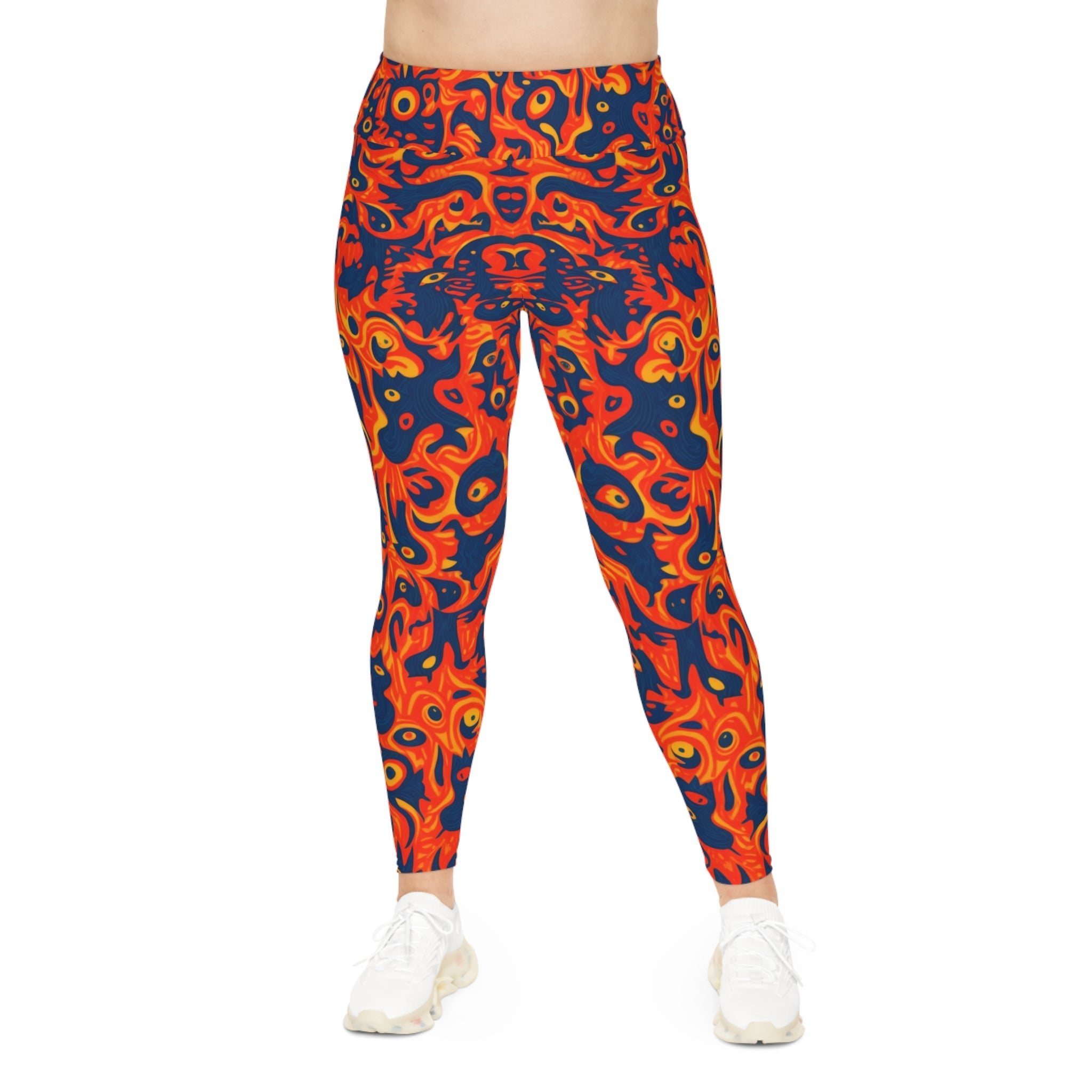 Bold Abstract Art Flame like Plus Size Leggings for Active Lifestyle | Vibrant Pattern | Comfortable Fit - Angel Body