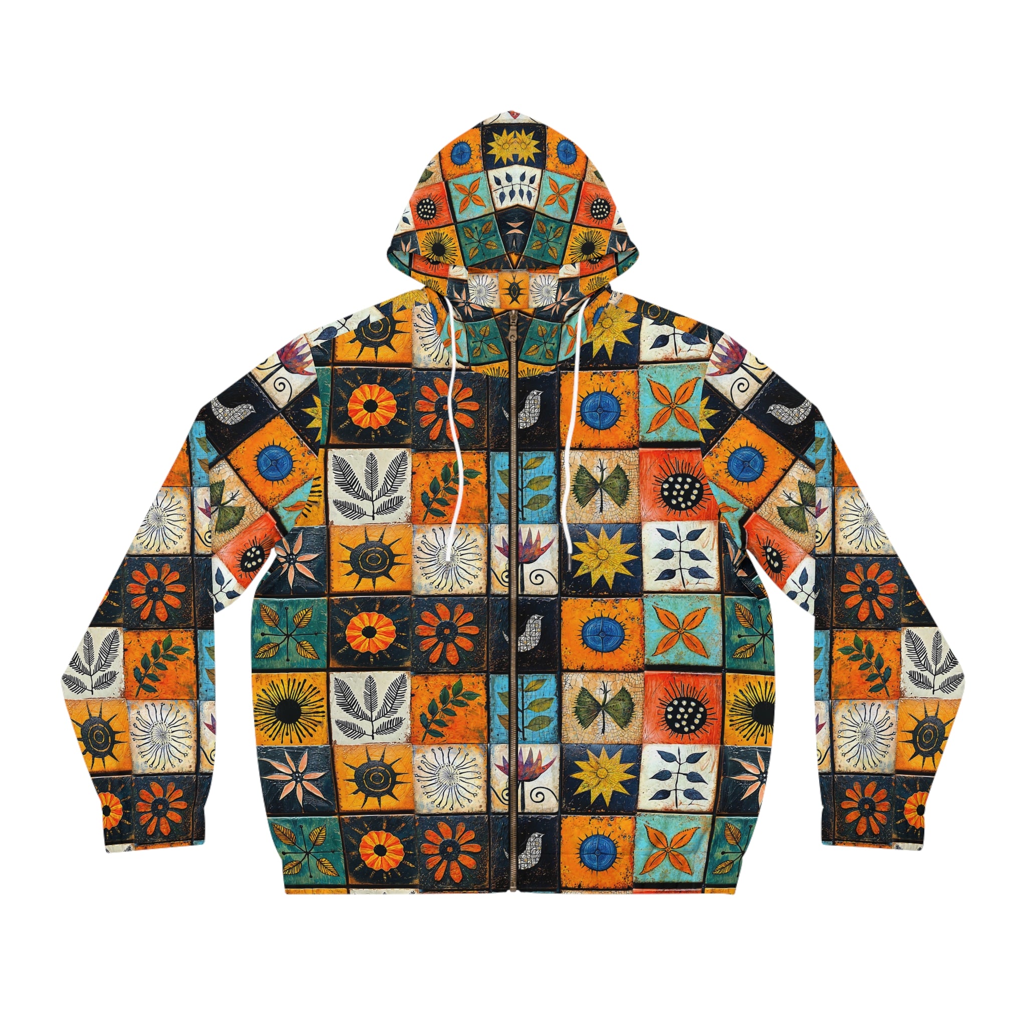 Man's Vibrant Floral Hoodie - Bohemian Tile Style