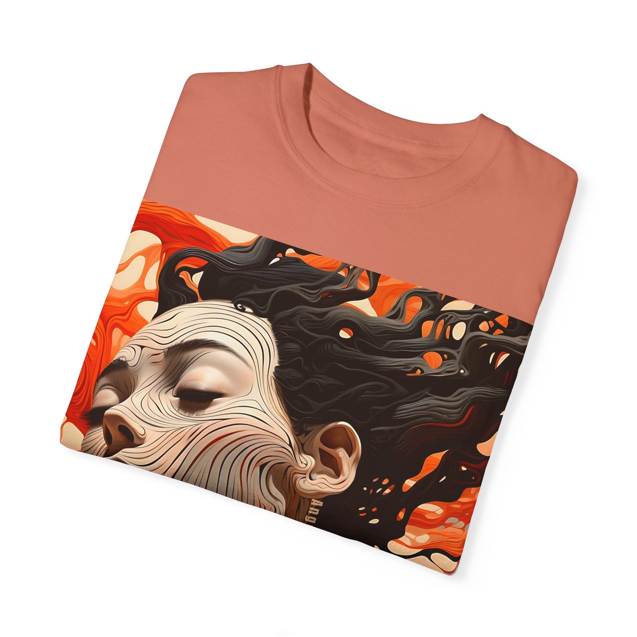 Artistic Unisex Garment-Dyed T-Shirt with Abstract female face Profile Design