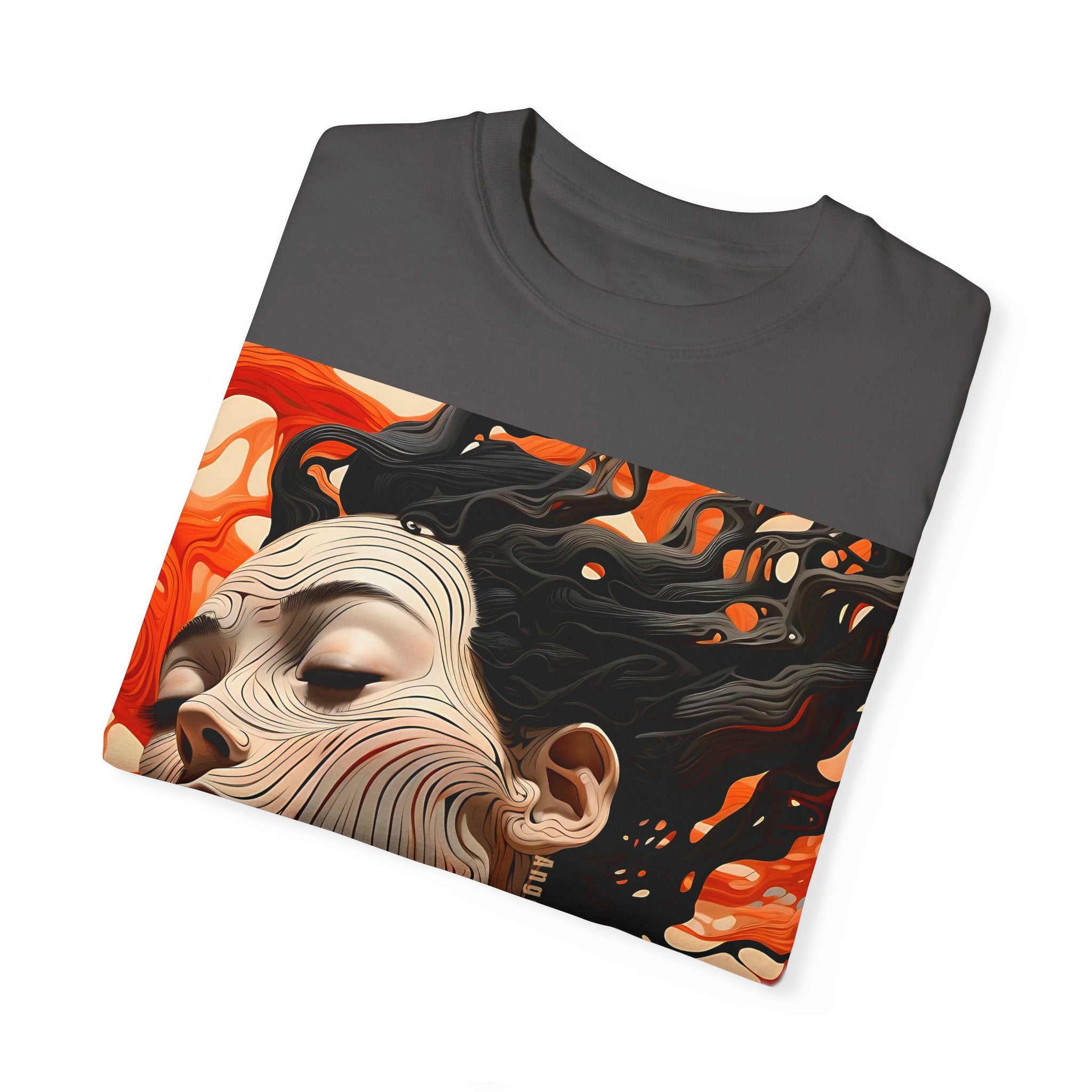 Artistic Unisex Garment-Dyed T-Shirt with Abstract female face Profile Design