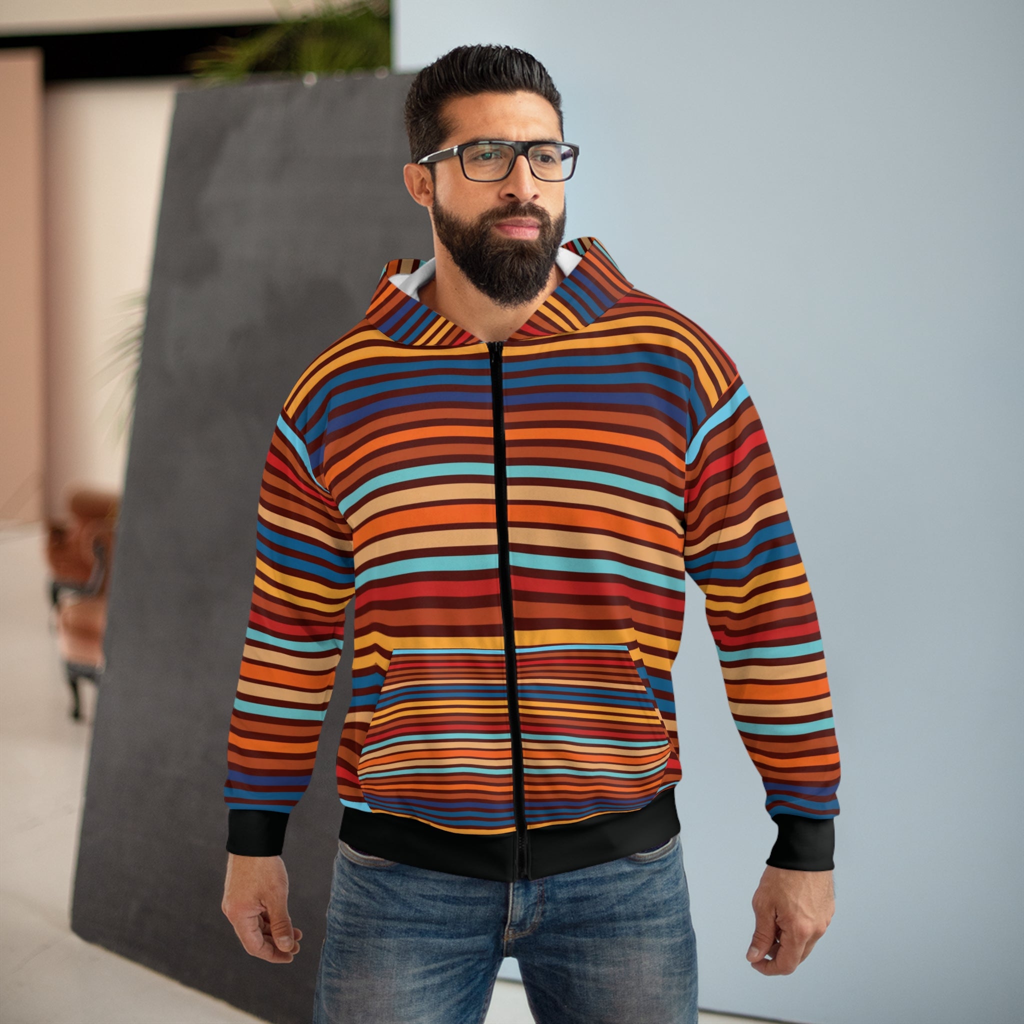 Colorful Striped Unisex Zip Hoodie - Perfect for Casual Wear and Cozy Gatherings