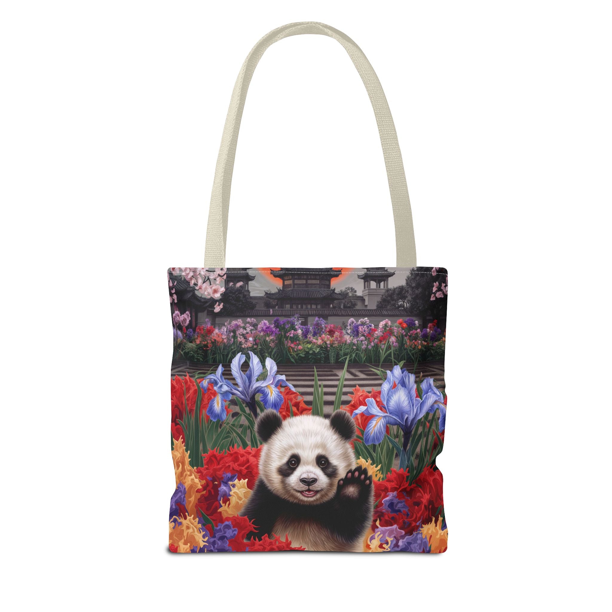 Whimsical Panda Floral Tote Bag - Cute and Colorful Design for Nature Lovers