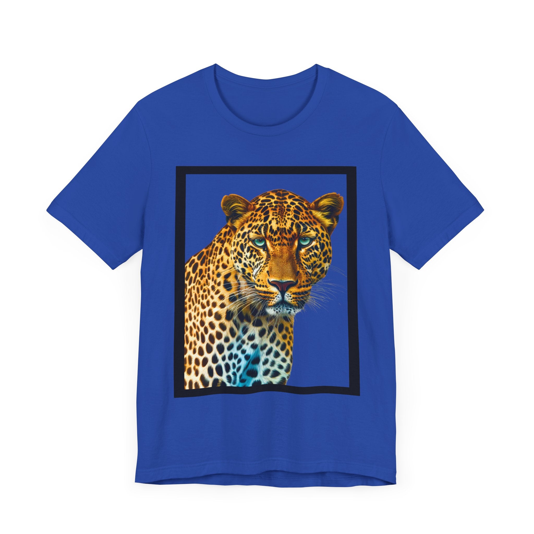 Unisex Jersey Short Sleeve Fun Tee: Realistic 3D Leopard with black frame