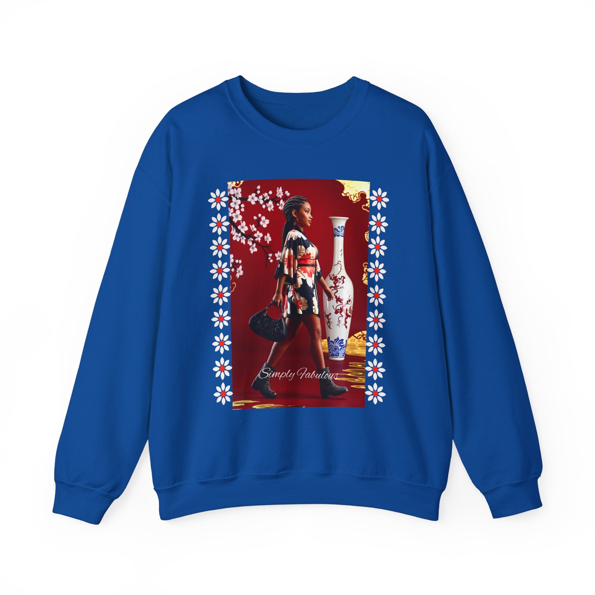 Elegant Asian-Inspired Graphic Crewneck Sweatshirt