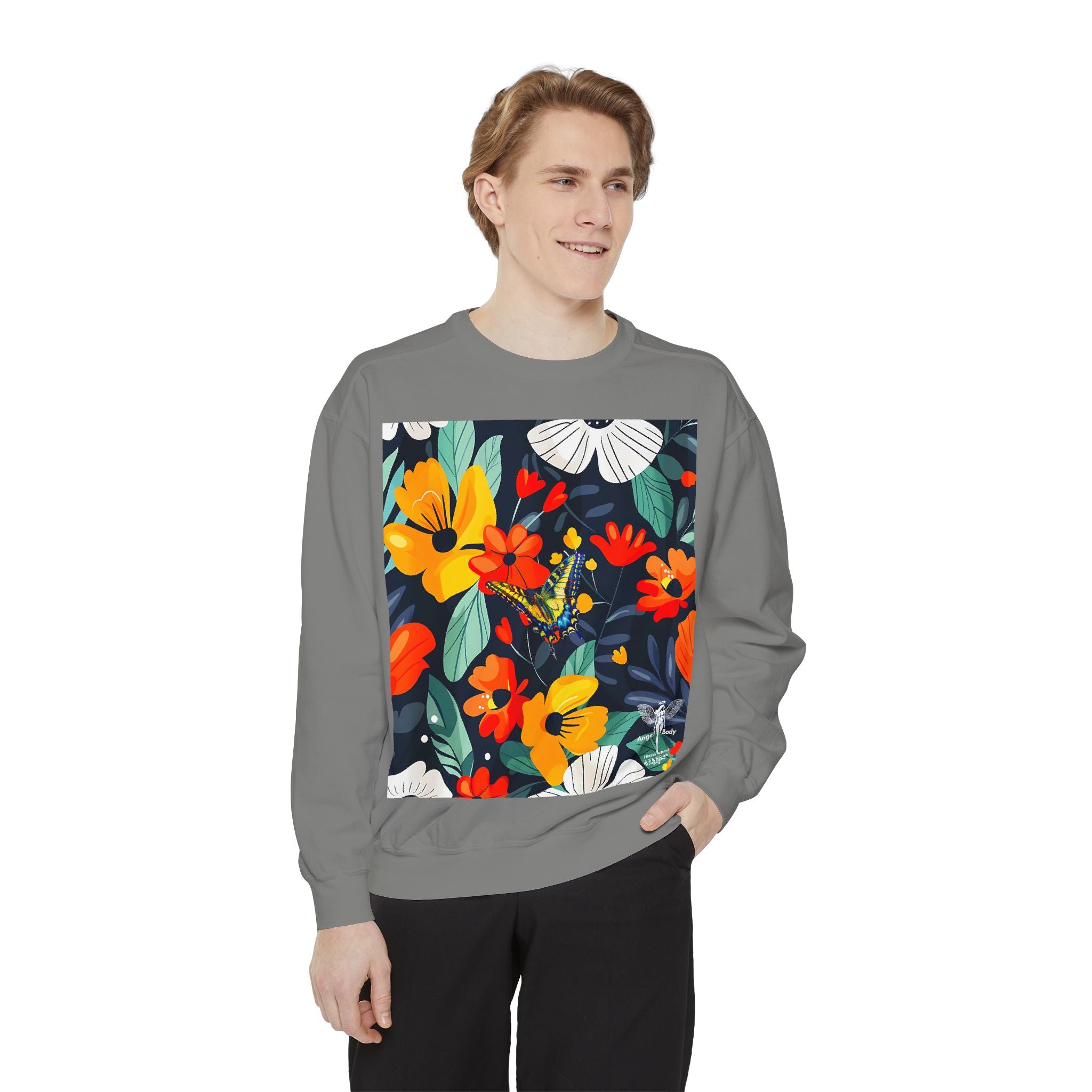 Vibrant Floral Unisex Garment-Dyed Sweatshirt - Perfect for Spring Celebrations