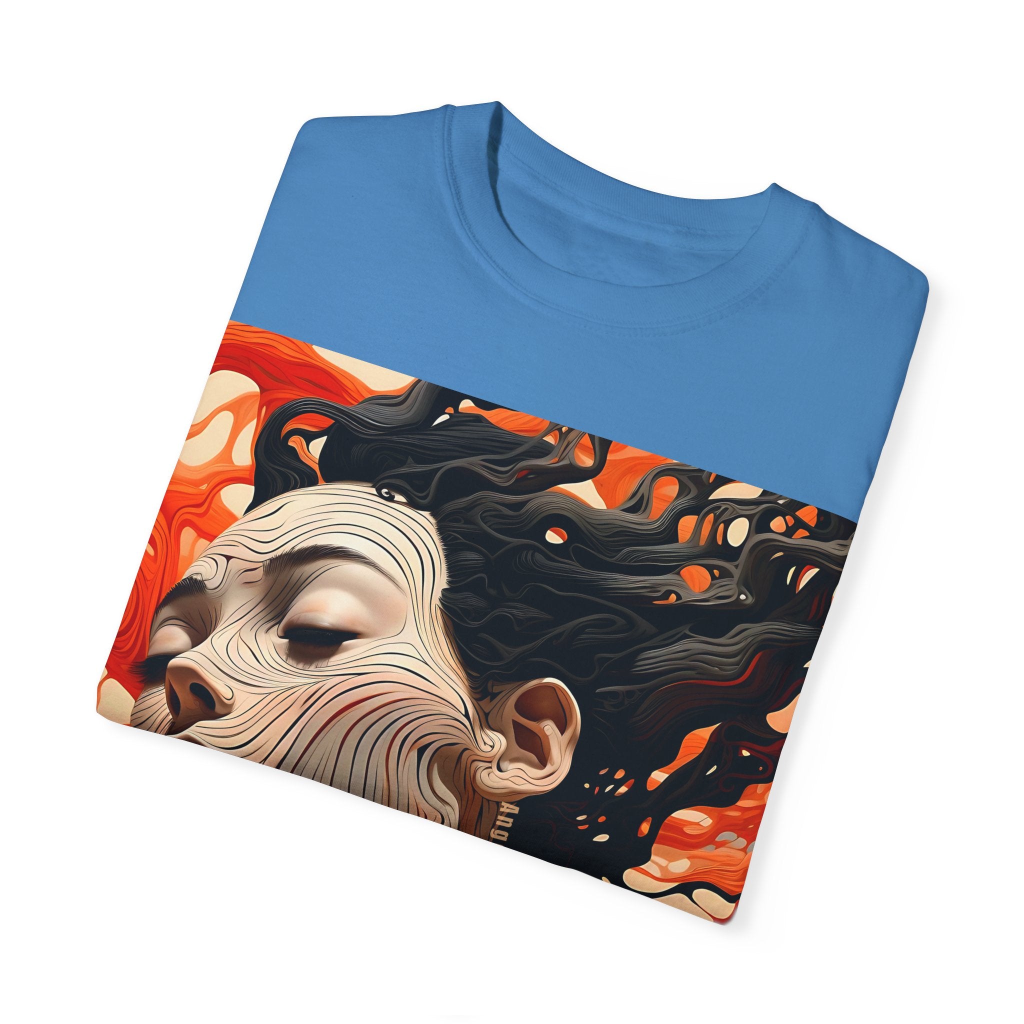 Artistic Unisex Garment-Dyed T-Shirt with Abstract female face Profile Design