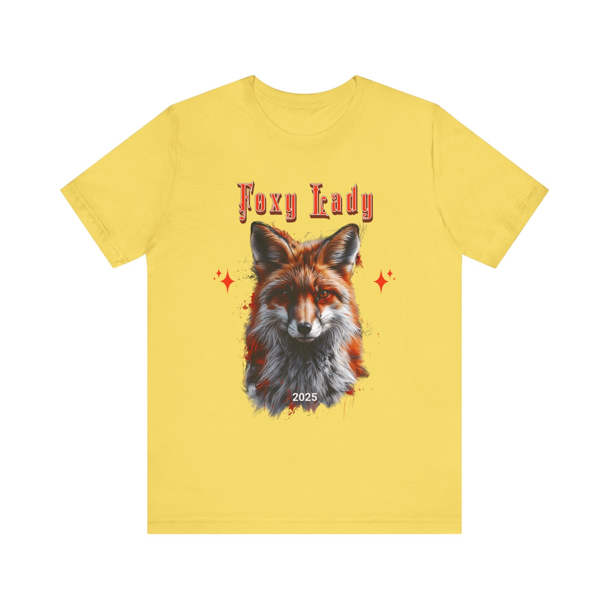 Unisex Jersey Short Sleeve Tee: A beautiful Red Fox with the words foxy lady