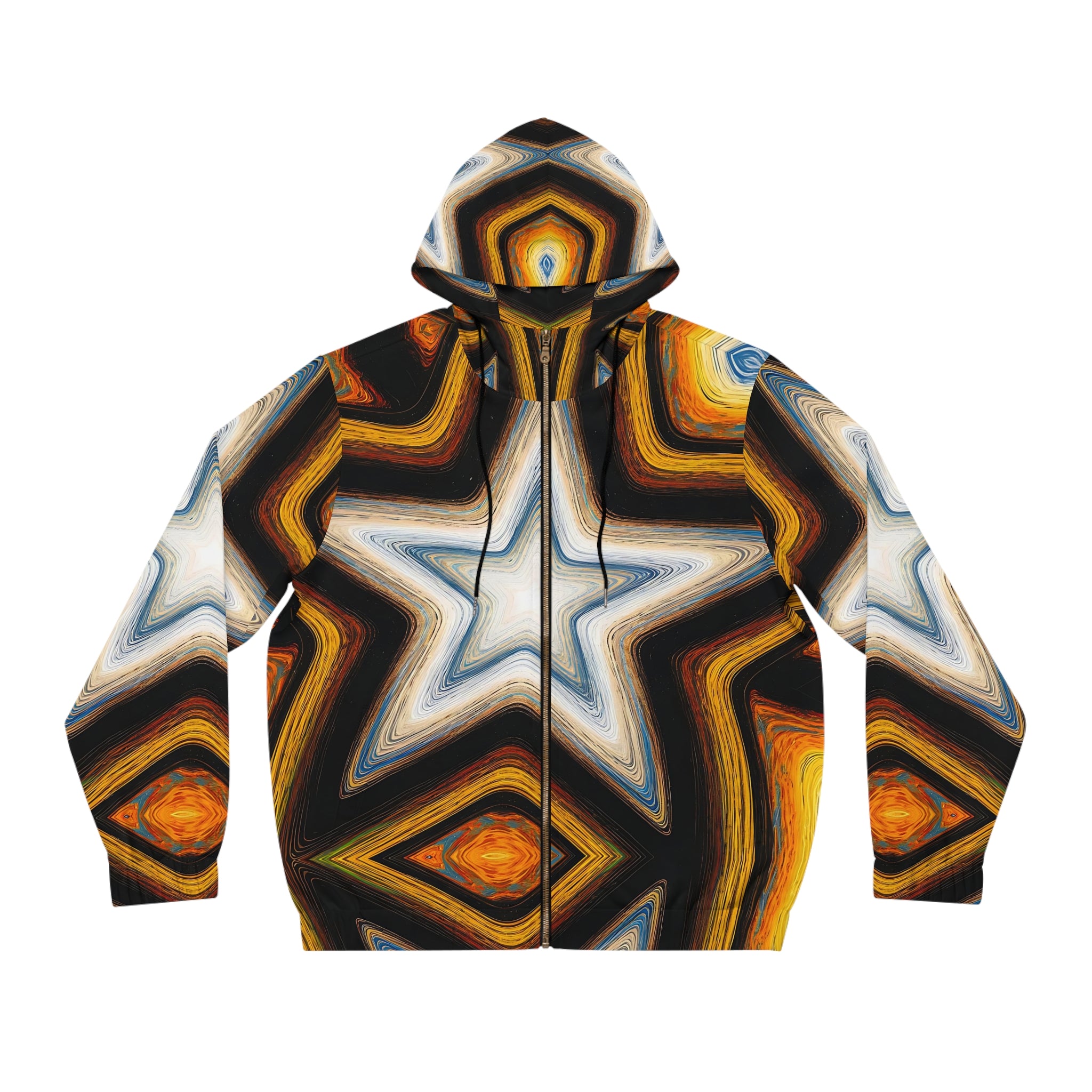 Cosmic Star Men's Full-Zip Hoodie - Vibrant Galaxy Design