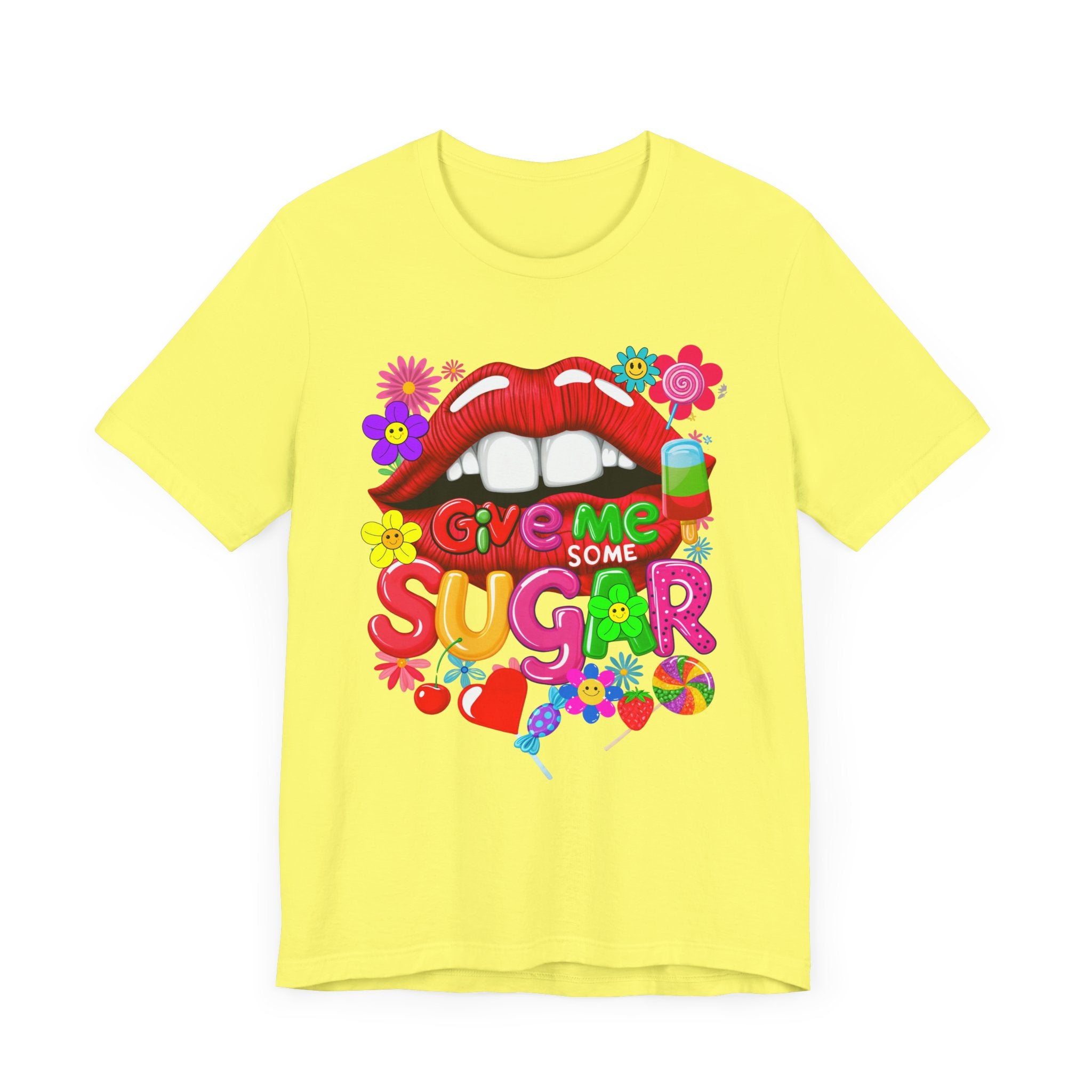 Graphic Tee with Red Sugar Lip and Eye Candy Design