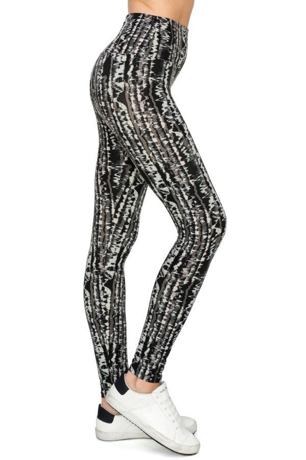 Yoga Style Banded Lined Tie Dye Printed Knit Legging With High Waist. - Angel Body